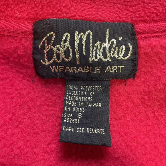 VTG BOB MACKIE Oversize Small Studded Embroidered Red Fleece Jacket Southwestern - Picture 2 of 11